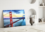 Close-up detail of Golden Gate daylight behind glass