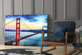 Cityscape yatay panel against a sky-blue painted accent wall