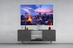Las Vegas glass wall art catching light to reveal its painted skyline