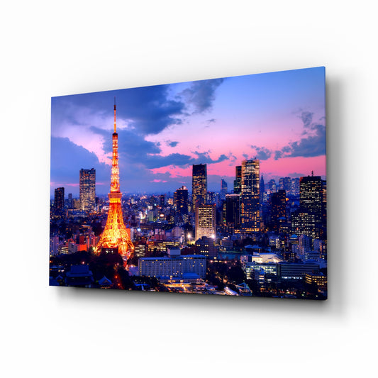 Las Vegas glass wall art in a modern living room