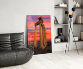 Archaeology glass print bringing Mediterranean edge to a designer office