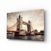 Tower Bridge glass wall art in a modern living room
