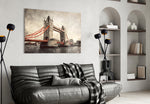 Tower Bridge artwork styled in a master bedroom interior