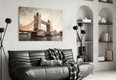 Tower Bridge artwork styled in a master bedroom interior