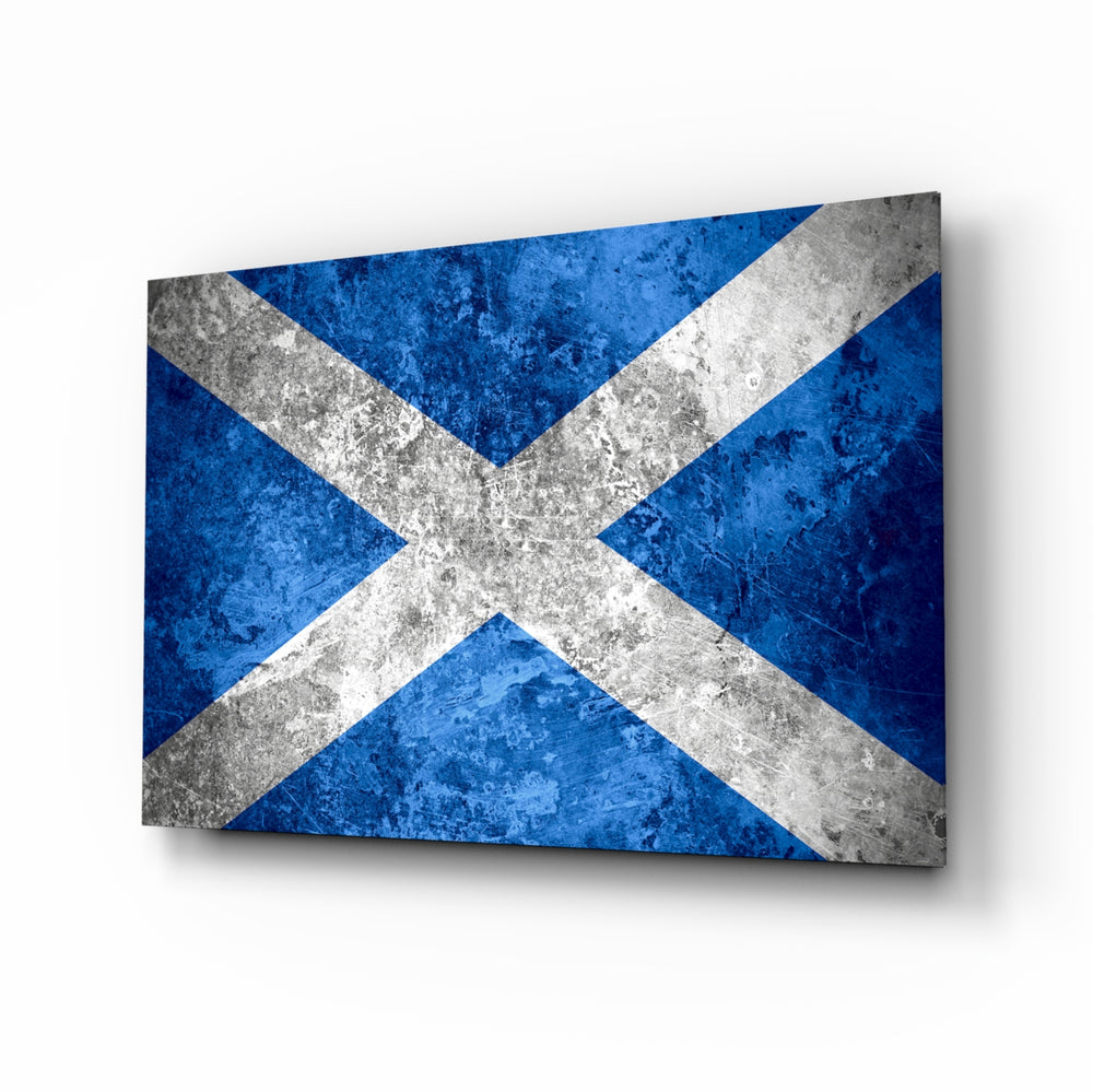 Flag of Scotland glass wall art in a modern home office