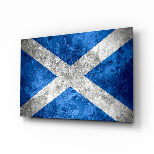 Flag of Scotland glass wall art in a modern home office