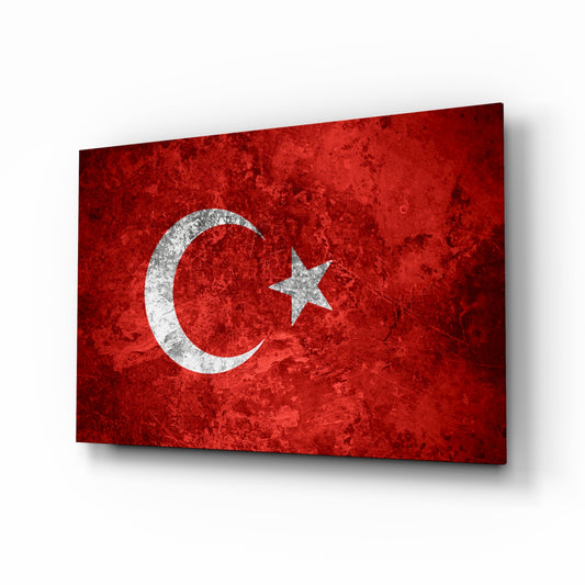 Flag of Türkiye glass wall art in a modern home office