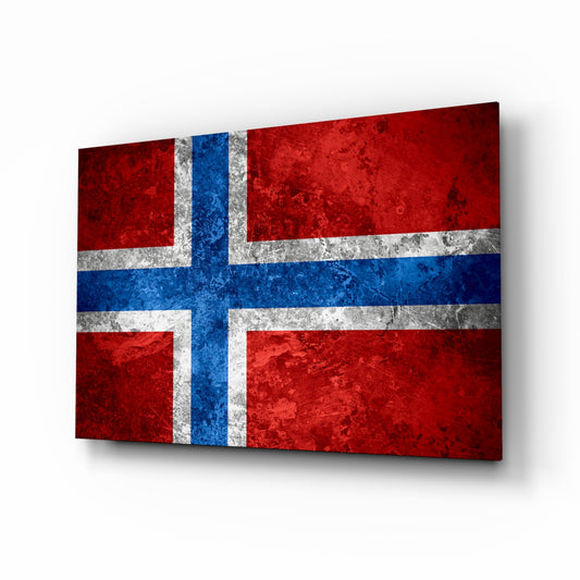 Flag of Norway glass wall art in a modern home office