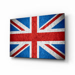 Flag of the United Kingdom glass wall art in a modern home office
