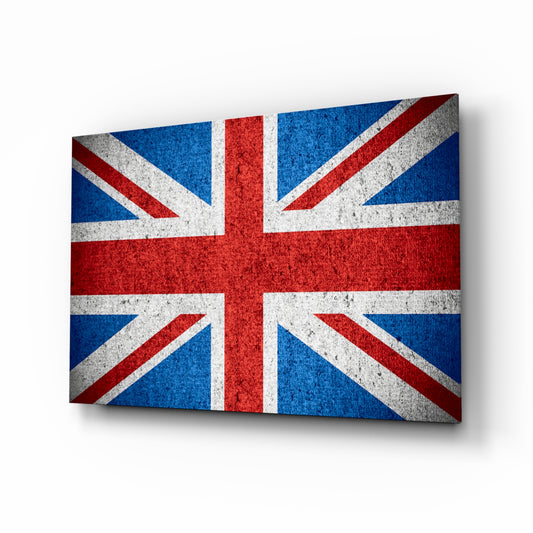 Flag of the United Kingdom glass wall art in a modern home office