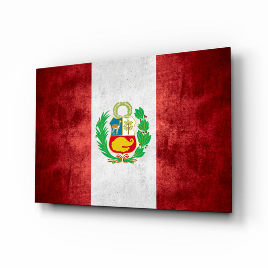 Flag of Peru glass wall art in a modern home office