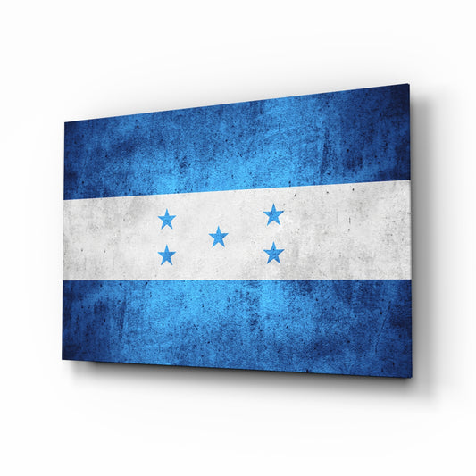 Flag of Honduras glass wall art in a modern home office
