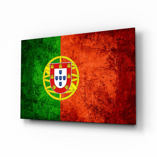 Flag of Portugal glass wall art in a modern home office