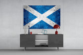 Flag of Scotland glass wall art catching light to reveal its painted grunge