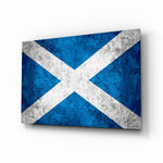 Flag of Scotland glass wall art in a modern home office