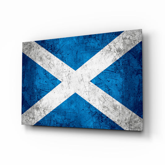 Flag of Scotland glass wall art in a modern home office