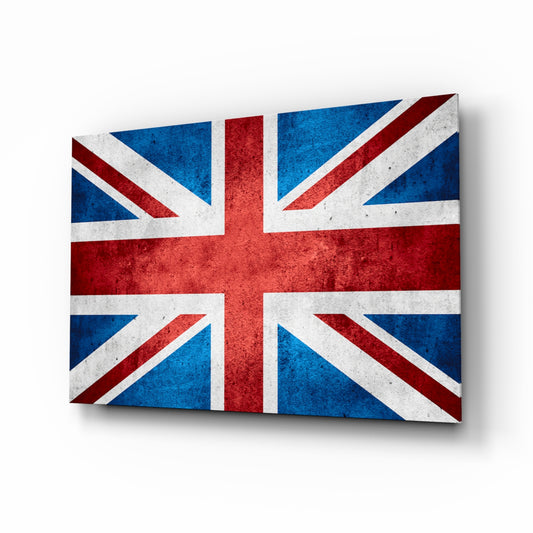 Flag of the United Kingdom glass wall art in a modern home office