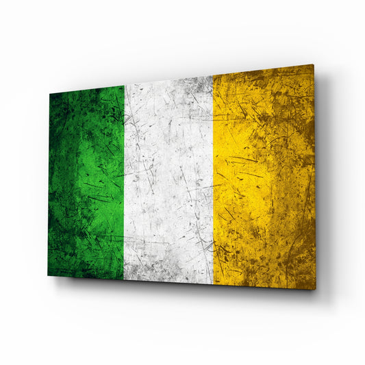 Flag of Ireland glass wall art in a modern home office