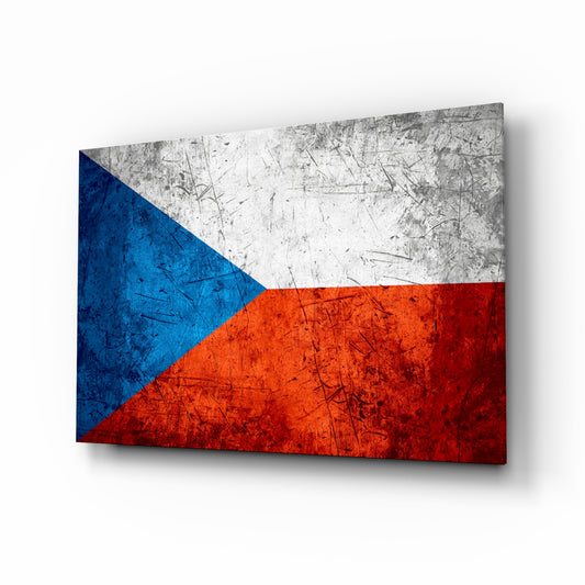 Flag of Czechia glass wall art in a modern home office