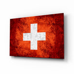 Flag of Switzerland glass wall art in a modern home office