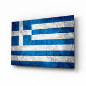 Flag of Greece glass wall art in a modern home office