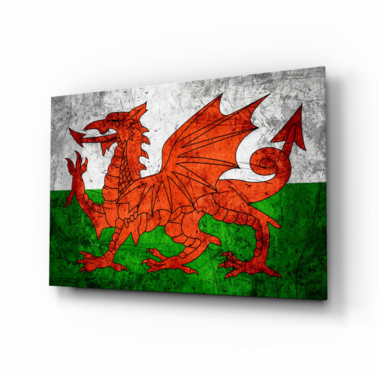 Flag of Wales glass wall art in a modern home office