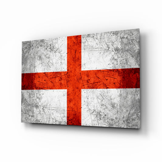 Flag of England glass wall art in a modern home office