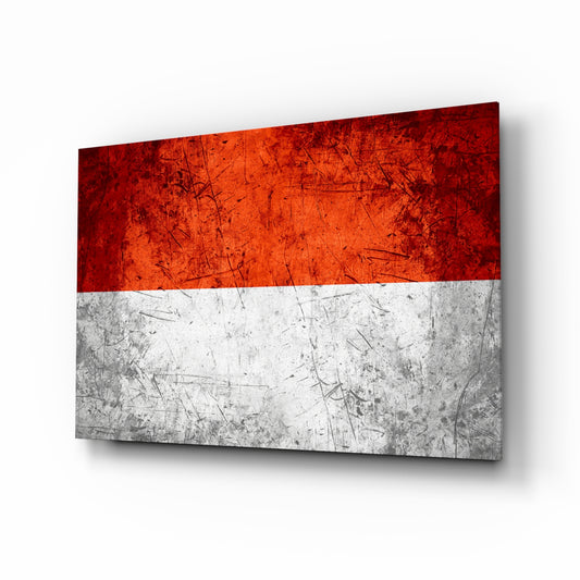 Flag of Indonesia glass wall art in a modern home office