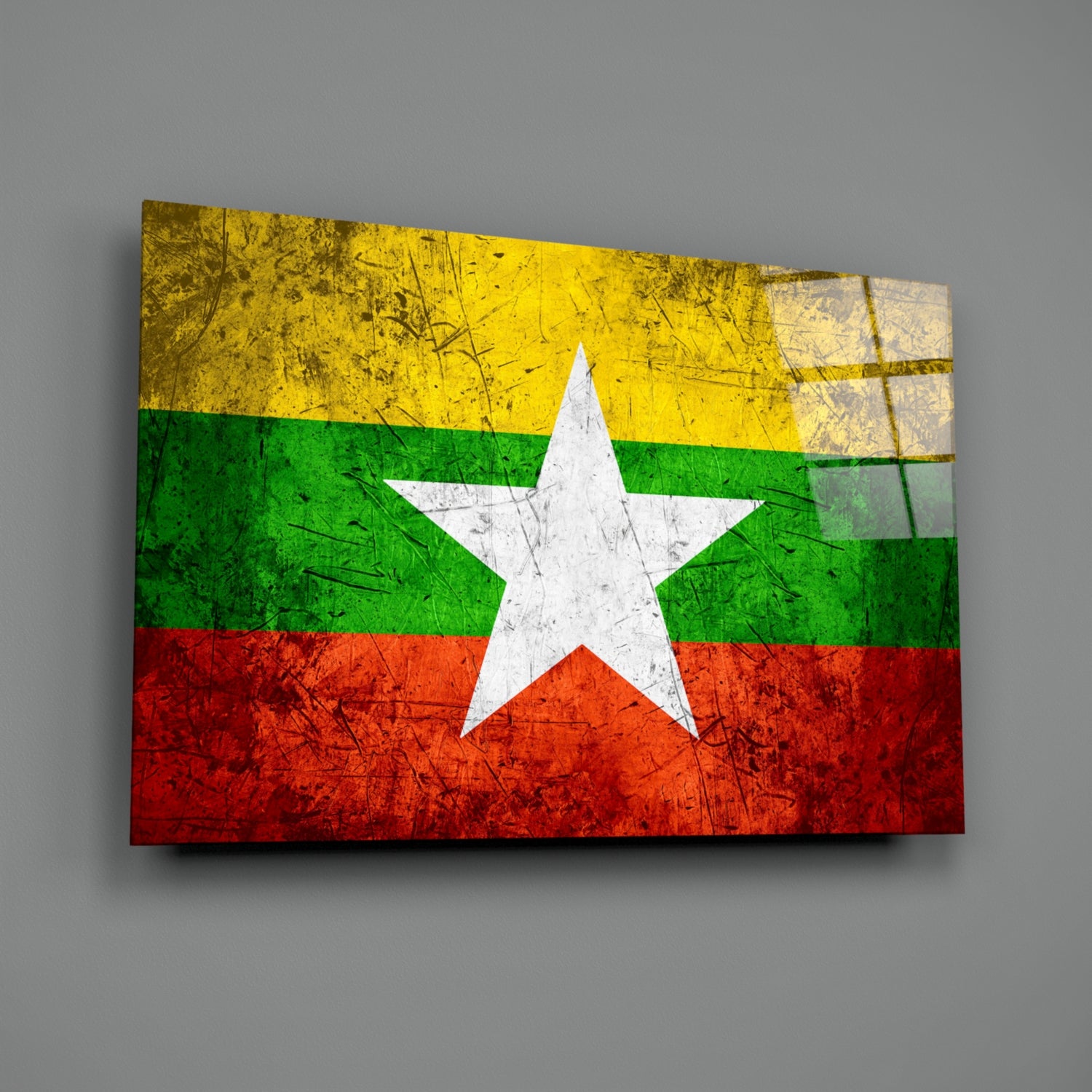 Flag of Myanmar Glass Wall Art.