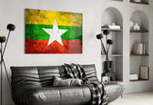 Flag of Myanmar artwork styled in a study interior