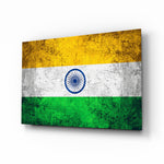 Flag of India glass wall art in a modern home office