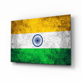 Flag of India glass wall art in a modern home office
