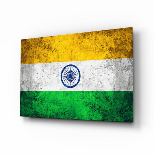 Flag of India glass wall art in a modern home office