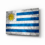 Flag of Uruguay glass wall art in a modern home office