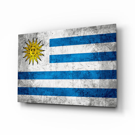 Flag of Uruguay glass wall art in a modern home office