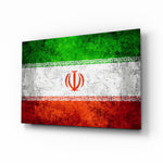 Flag of Iran glass wall art in a modern home office