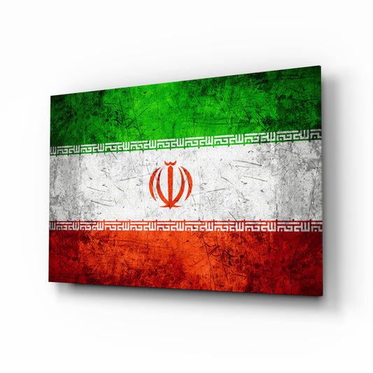 Flag of Iran glass wall art in a modern home office