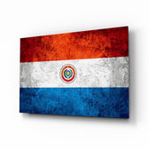 Flag of Paraguay glass wall art in a modern home office