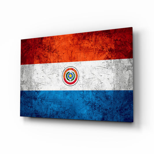 Flag of Paraguay glass wall art in a modern home office