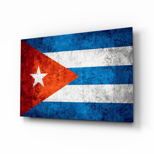 Flag of Cuba glass wall art in a modern home office
