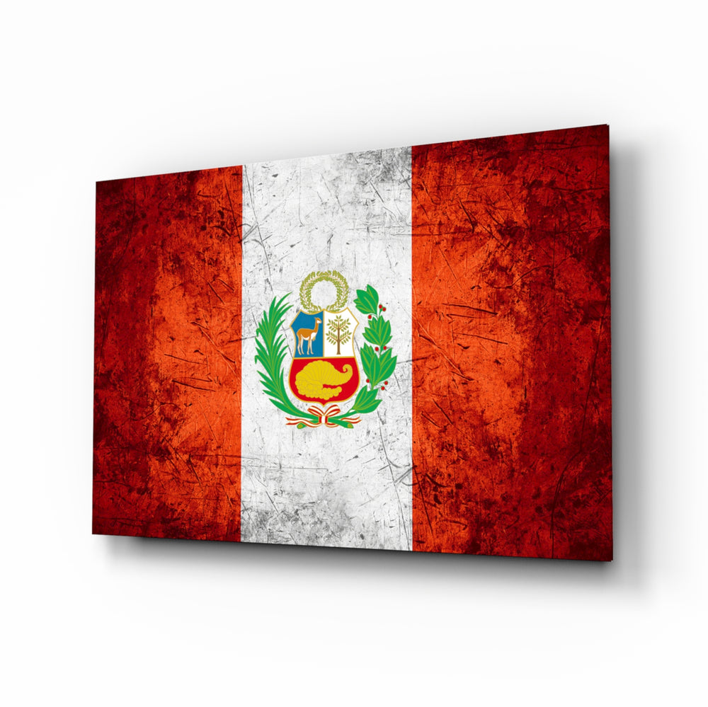Flag of Peru glass wall art in a modern home office