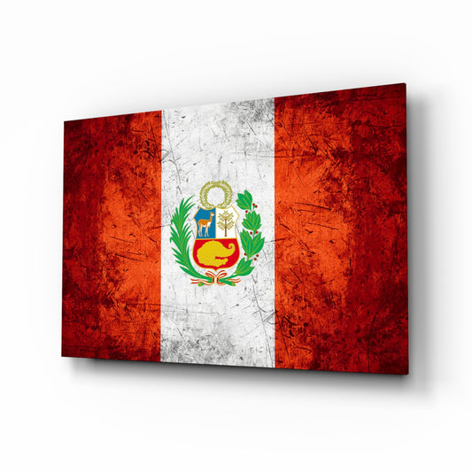 Flag of Peru glass wall art in a modern home office