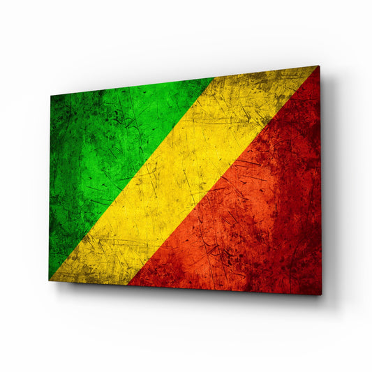 Flag of Republic of the Congo glass wall art in a modern home office