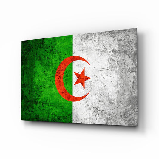 Flag of Algeria glass wall art in a modern home office