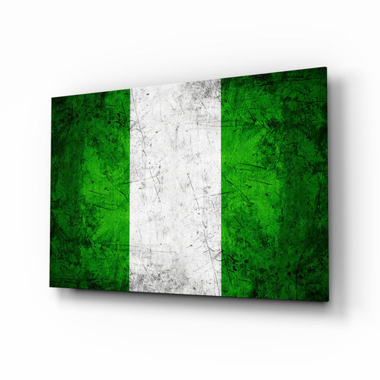 Flag of Nigeria glass wall art in a modern home office