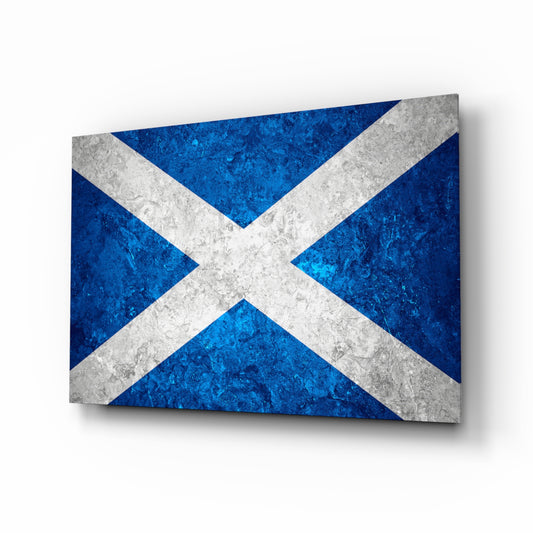 Flag of Scotland glass wall art in a modern home office