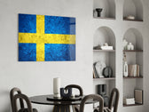 Patriotic glass print bringing Swedish edge to a hallway