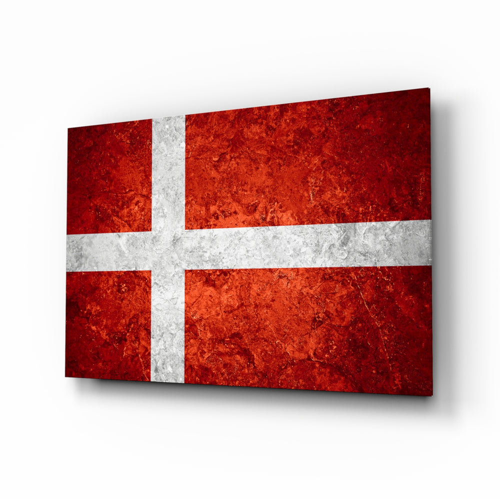 Flag of Denmark glass wall art in a modern home office