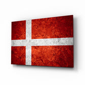 Flag of Denmark glass wall art in a modern home office