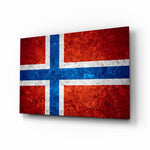 Flag of Norway glass wall art in a modern home office